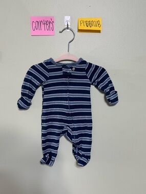 NWOT Carter's Navy and White Striped Preemie Infant Footies with Hand Covers